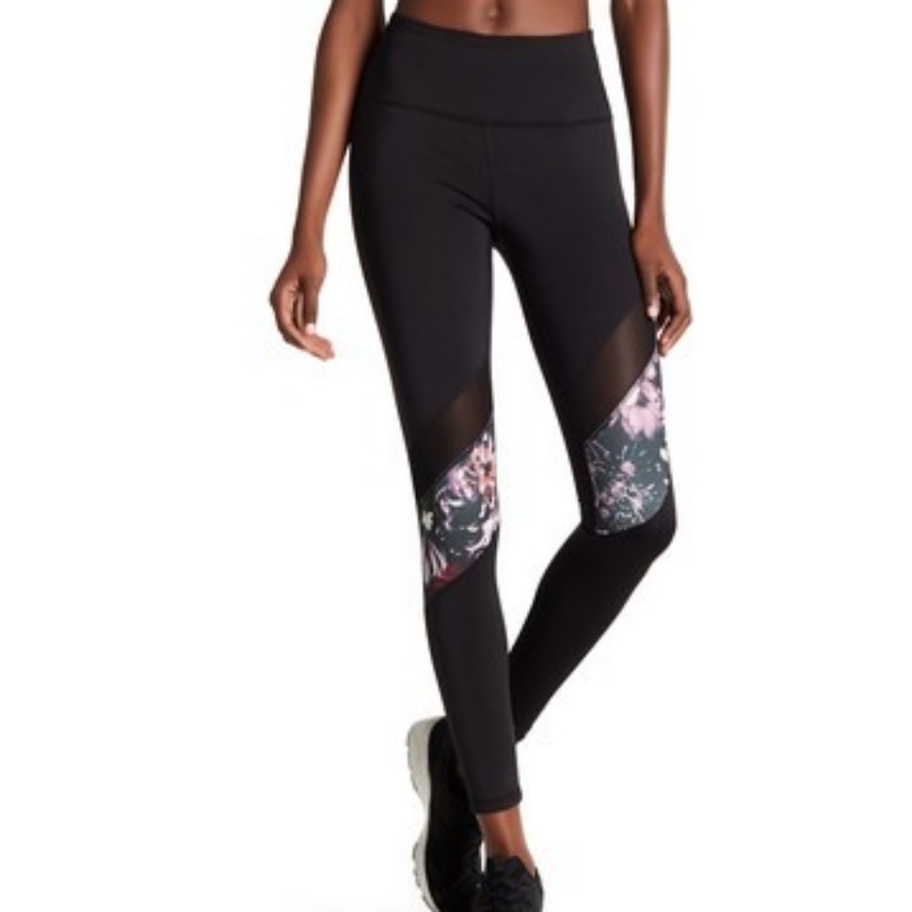 Bebe Floral & Mesh Inset Leggings